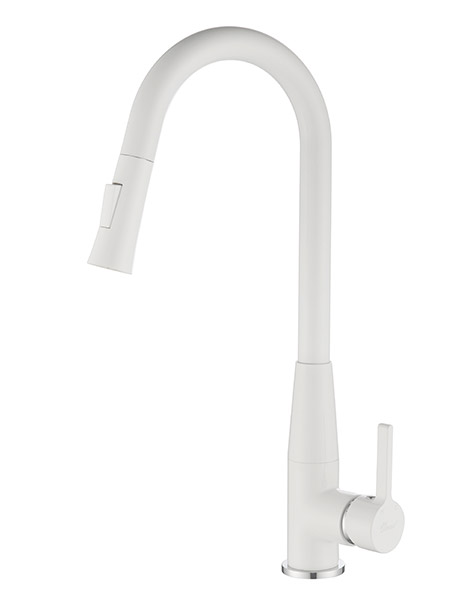 ברז קשת גבוה נשלף למטבח 2 מצבי זרימה דגם 1222 לבן מט