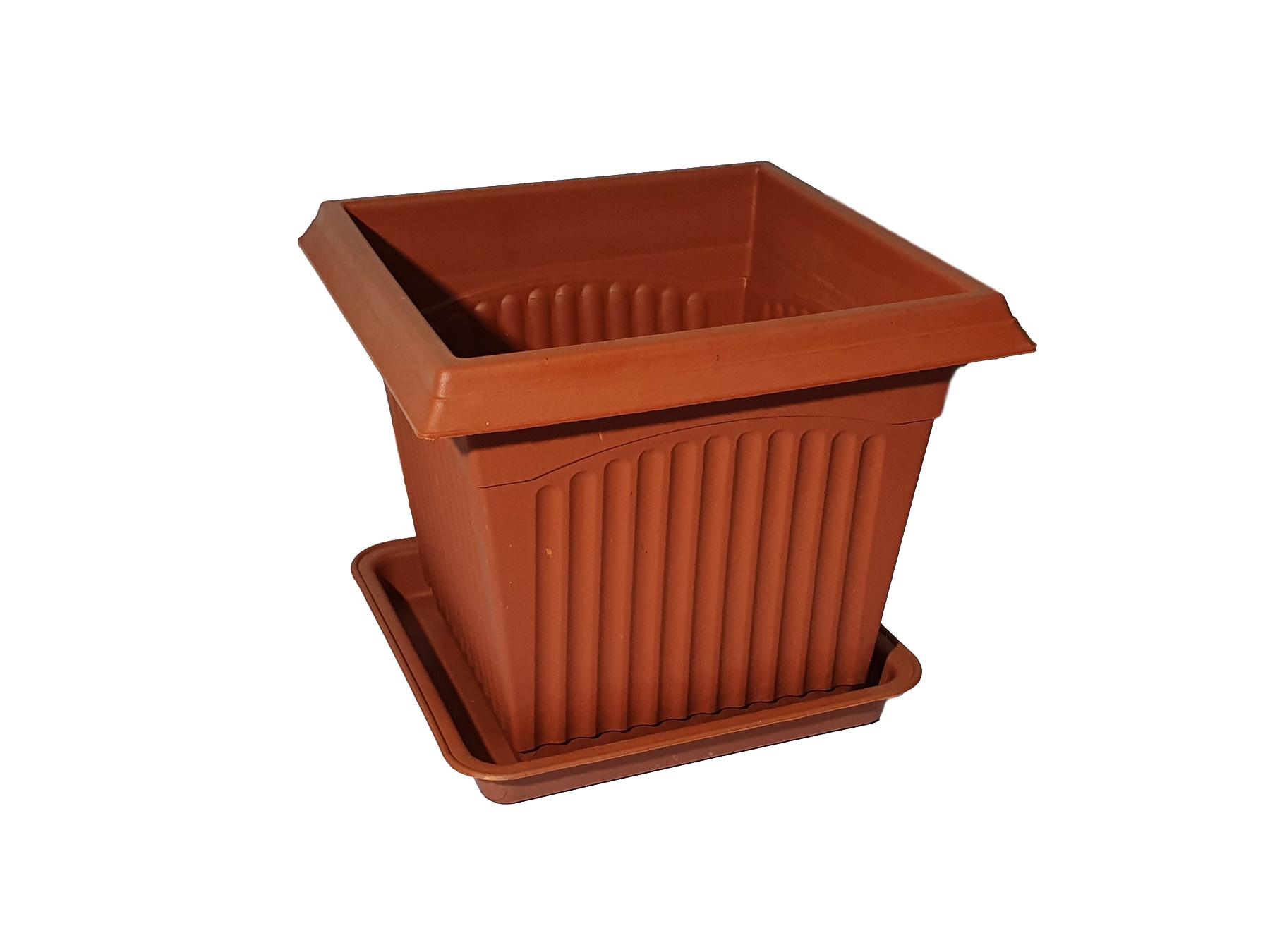 עציץ מרובע + צלחת - חום !מוצר בחיסול!