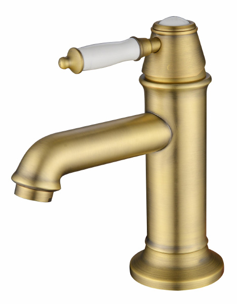 ברז קבוע לכיור רחצה בשילוב פורצלן דגם 7001 זהב מוברש